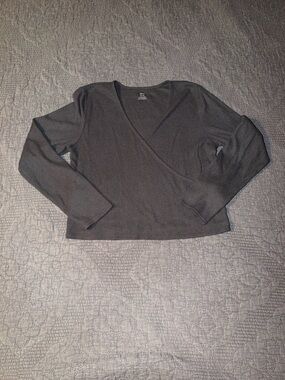 aerie Charcoal Waffle Wrap-Front Long Sleeve Top